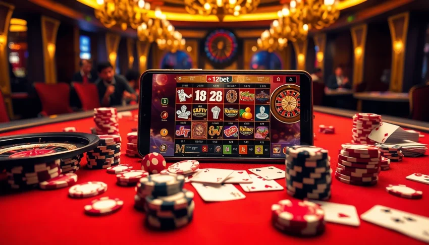 Experience the thrill of gambling with 12bet on a sleek mobile device showing diverse casino games.