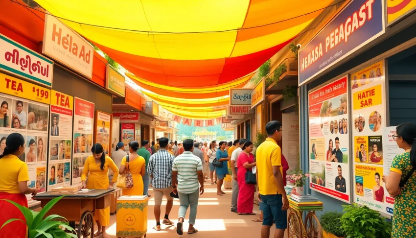 Hela Ad marketplace scene capturing vibrant Sri Lankan personal ads and spa services