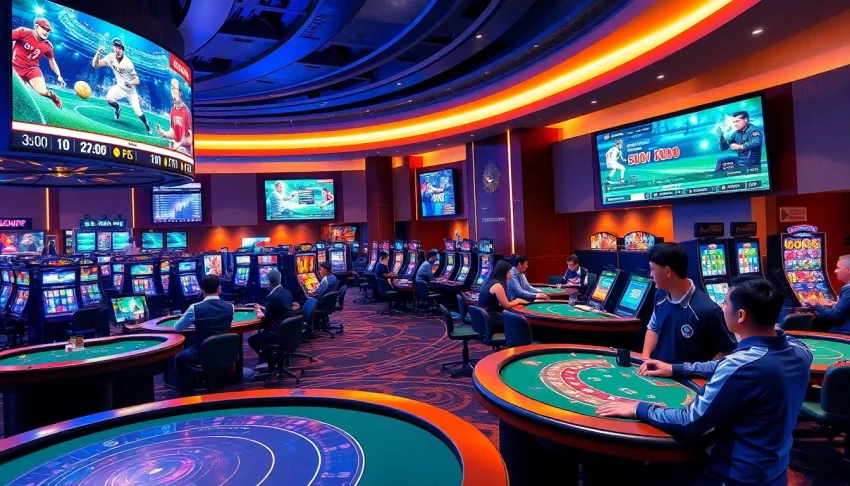 Dynamic online casino scene highlighting winvn88.live with players engaged in exciting gaming activities.