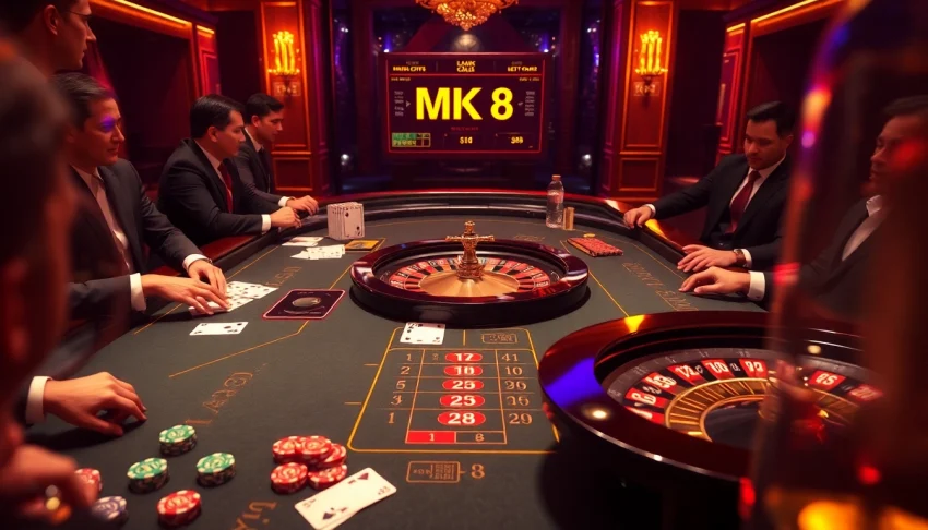 Experience high-stakes excitement at MK 8 casino with vibrant gaming tables and eager players.
