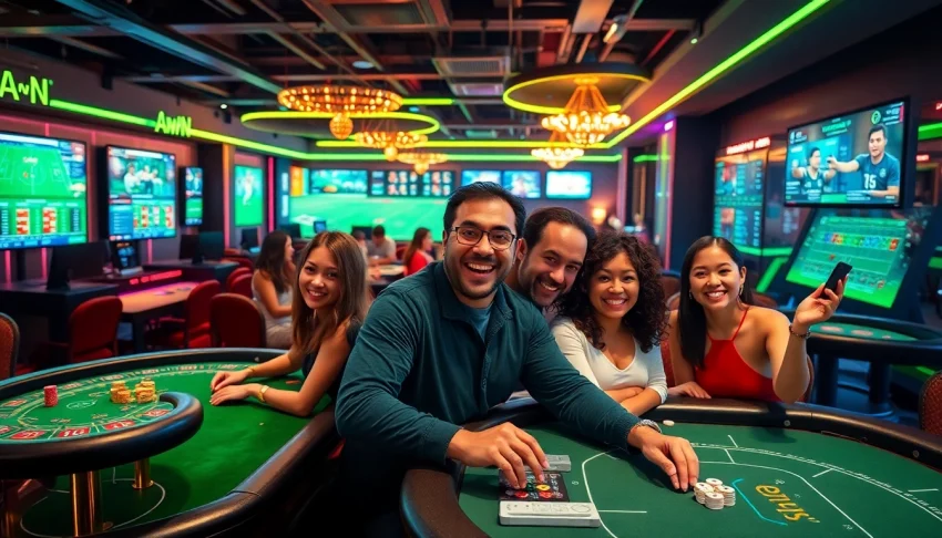 Exciting casino scene showcasing diverse players winning at luck8win.live games.
