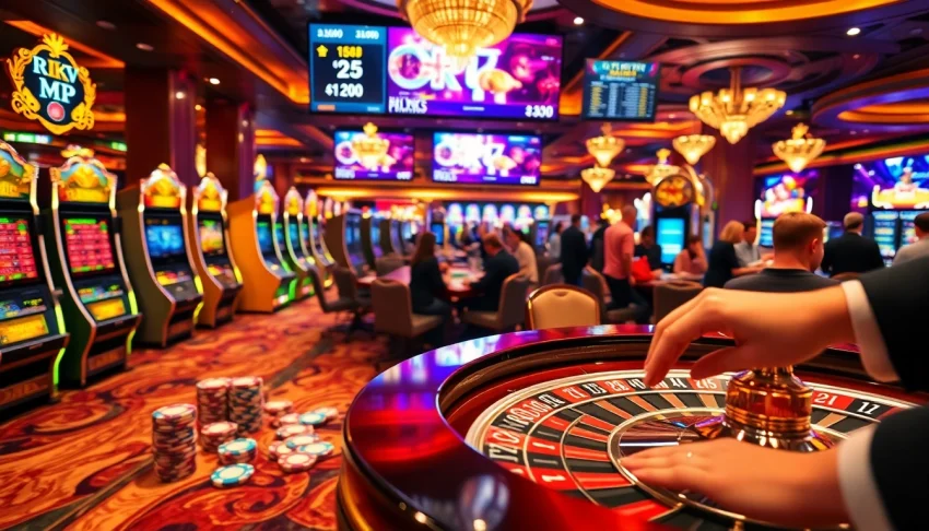 Engaging players bet at RIKVIP.MX's vibrant casino atmosphere with colorful chips and roulette.