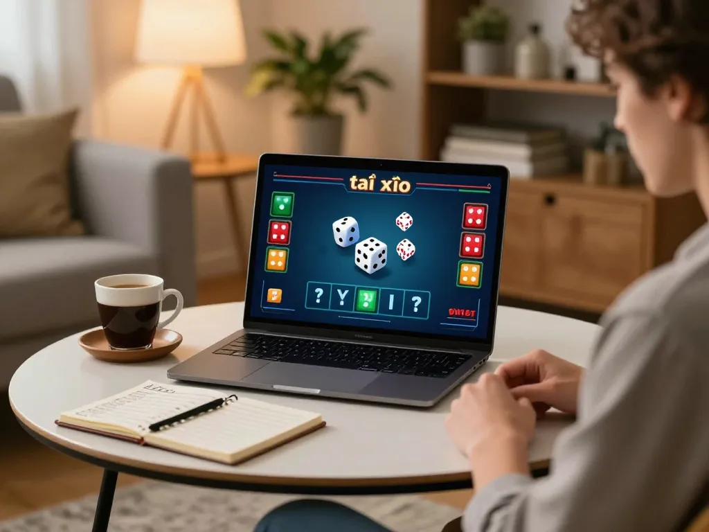 Tài xỉu online gaming session showcasing a player engaged with gameplay interface and betting strategy notes.