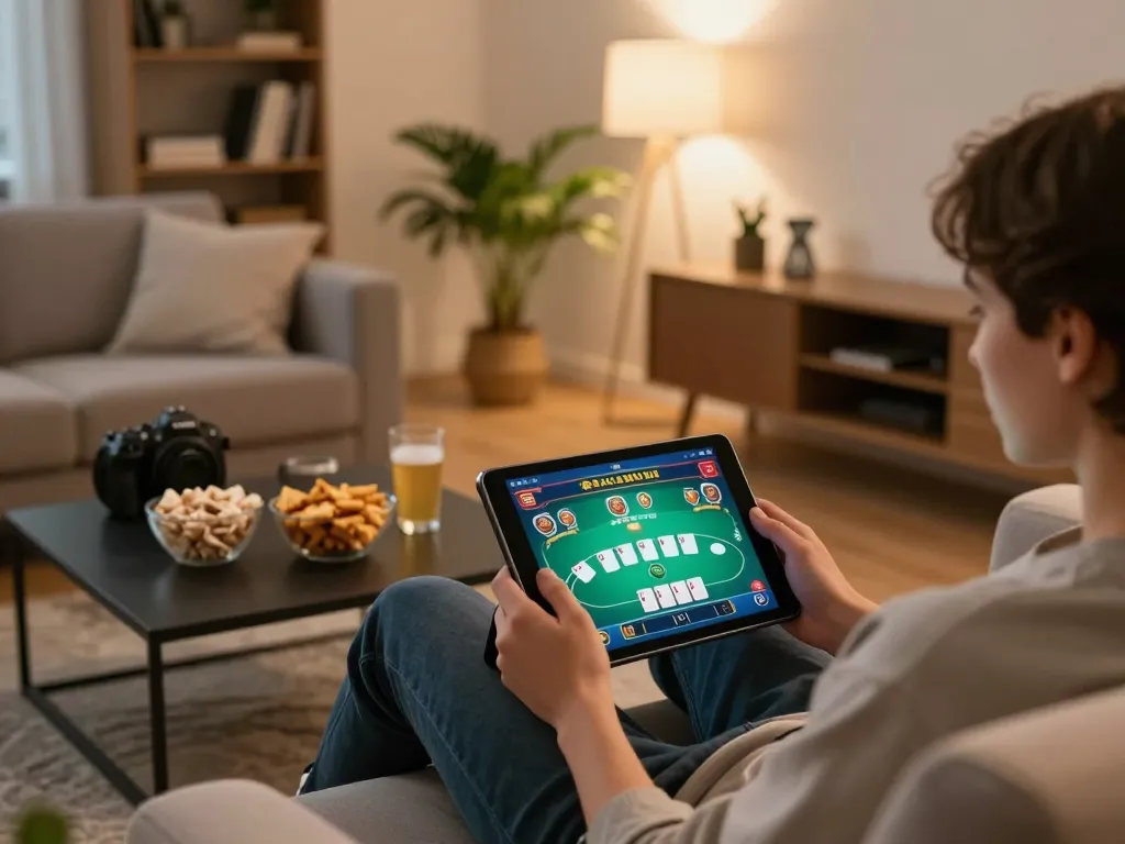 Online gaming scene with a person engaging in 99ok lừa đảo discussions, emphasizing strategic gameplay.