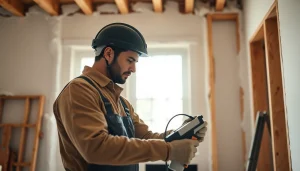 Engaging spray foam removal consultation with a contractor carefully working in a home's interior.