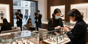 Luxury clone watches on display in an upscale boutique, showcasing fine craftsmanship and attention to detail.