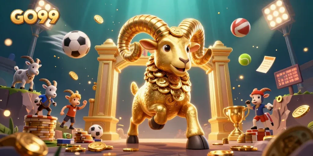Experience thrilling gameplay at GO99 with a dynamic golden ram charging through a betting adventure.